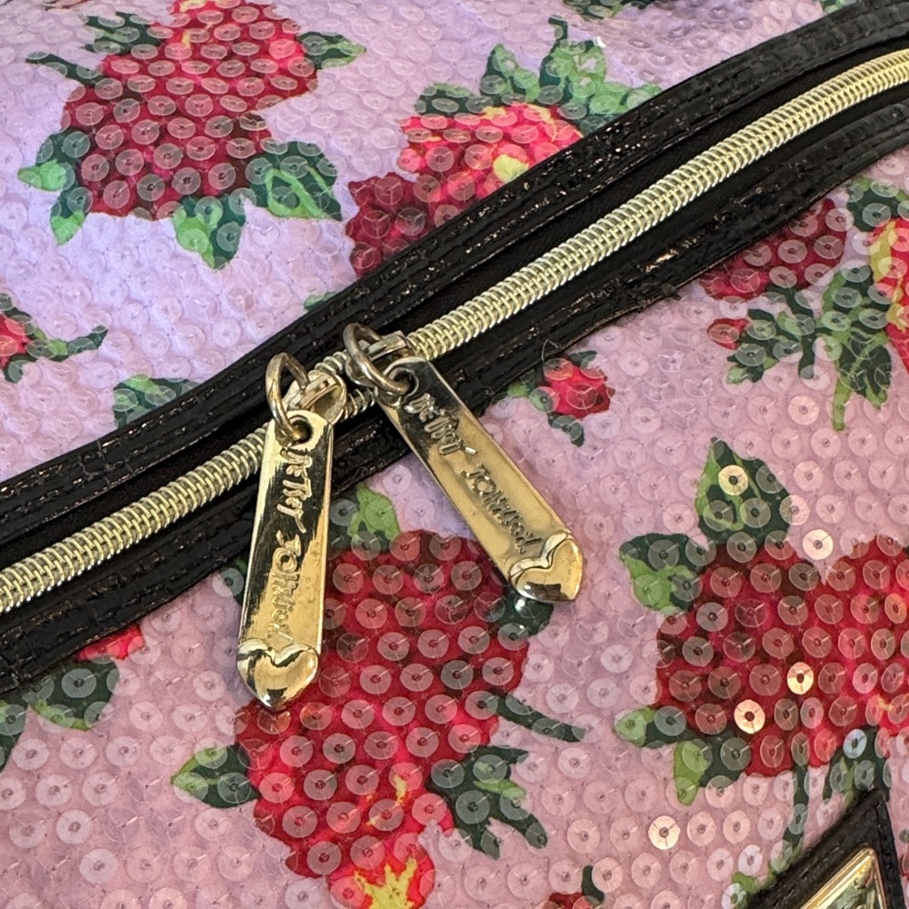Betsey Johnson-Pink Floral Travel Bag with Black Accents - Picture 4 of 11
